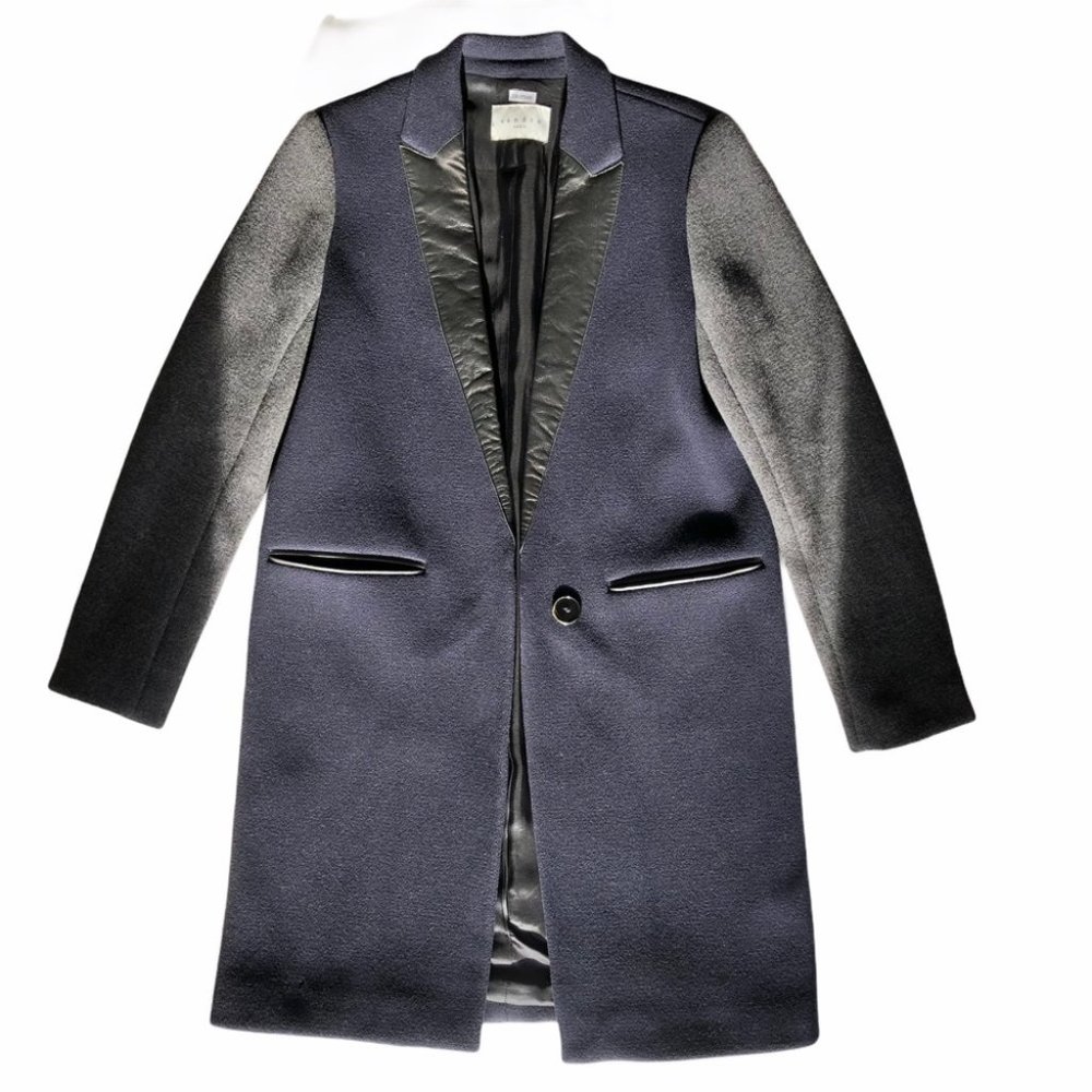 Sandro Paris Navy Colorblock Tailored Wool Coat 36 - Picture 3 of 15